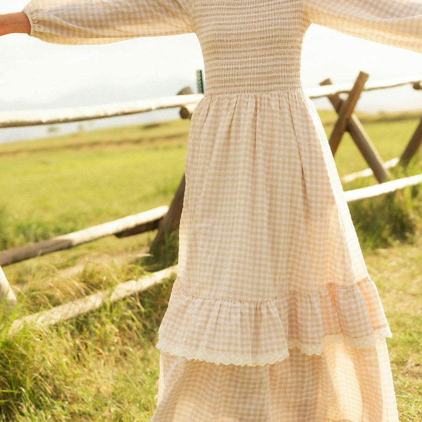 Presley Dress in Cream Gingham