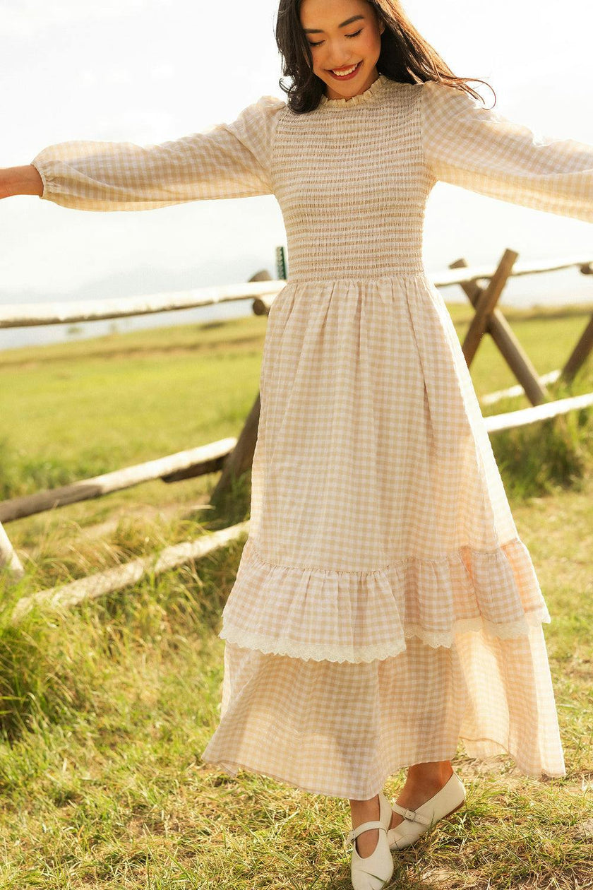 Presley Dress in Cream Gingham 2X