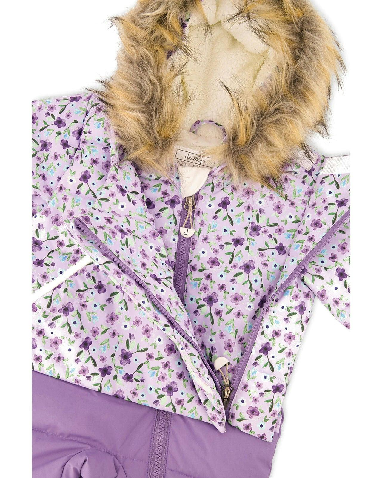 Baby Snug One Piece Snowsuit Adapted For Car Seats Purple Printed Mini Flowers