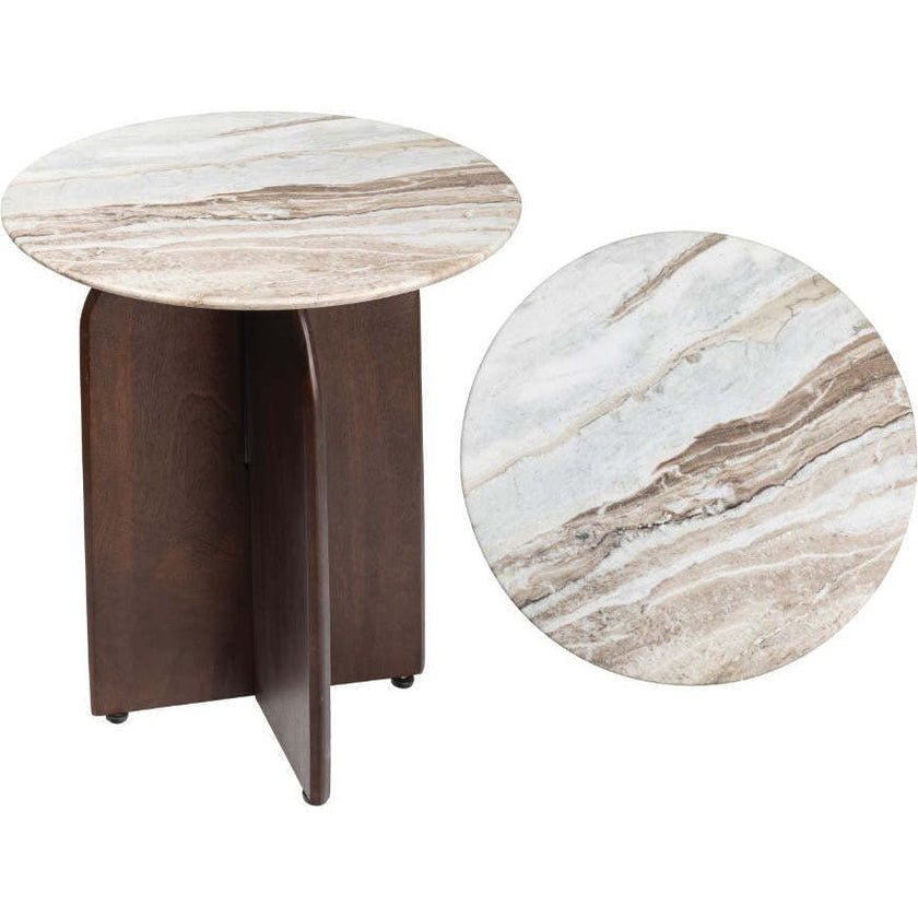 Naomi 18" Rustic Minimalist Marble/Wood X-Base Accent Table