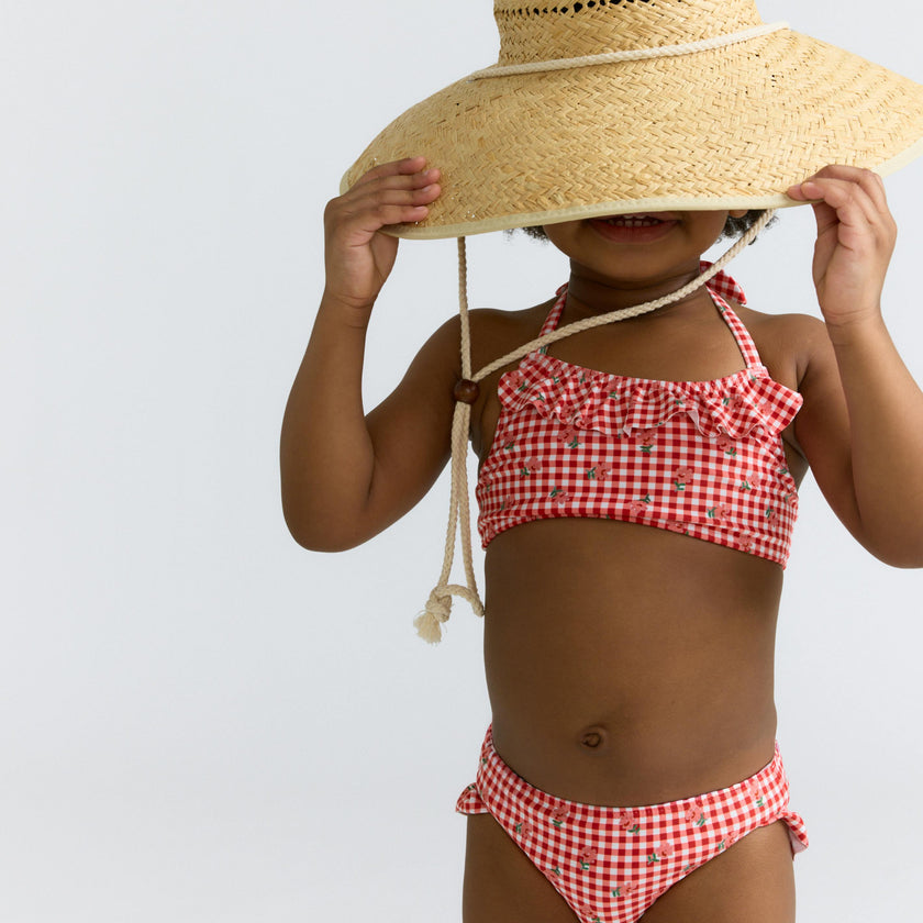 girls cranberry gingham halter scoop neck bikini