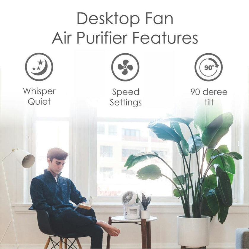 2-In-1 Desk Top Air Purifier & Fan - With HEPA Filter