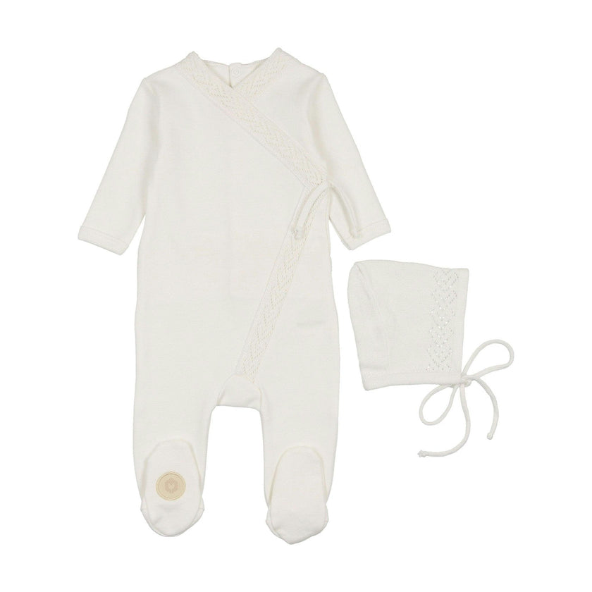 Knit Twist Footie & Hat Set Rose Smoke