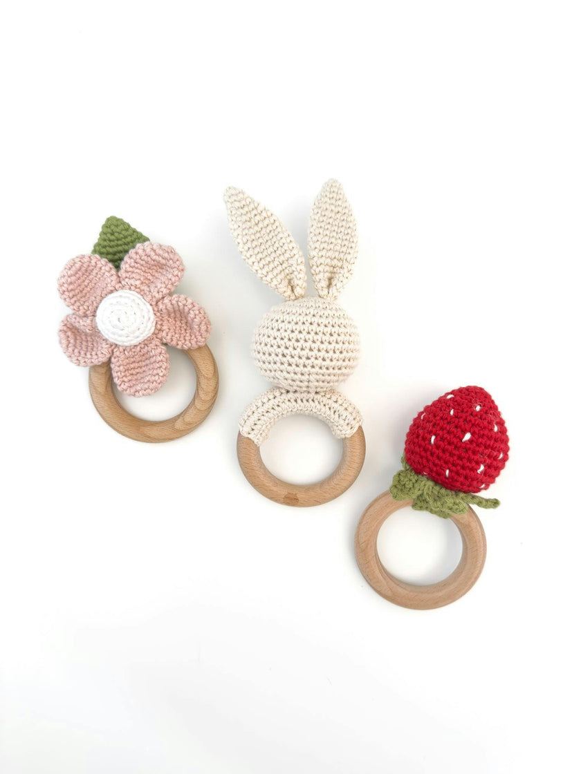 Spring Rattle Set - Strawberry Cream Bunny and Blush Flower
