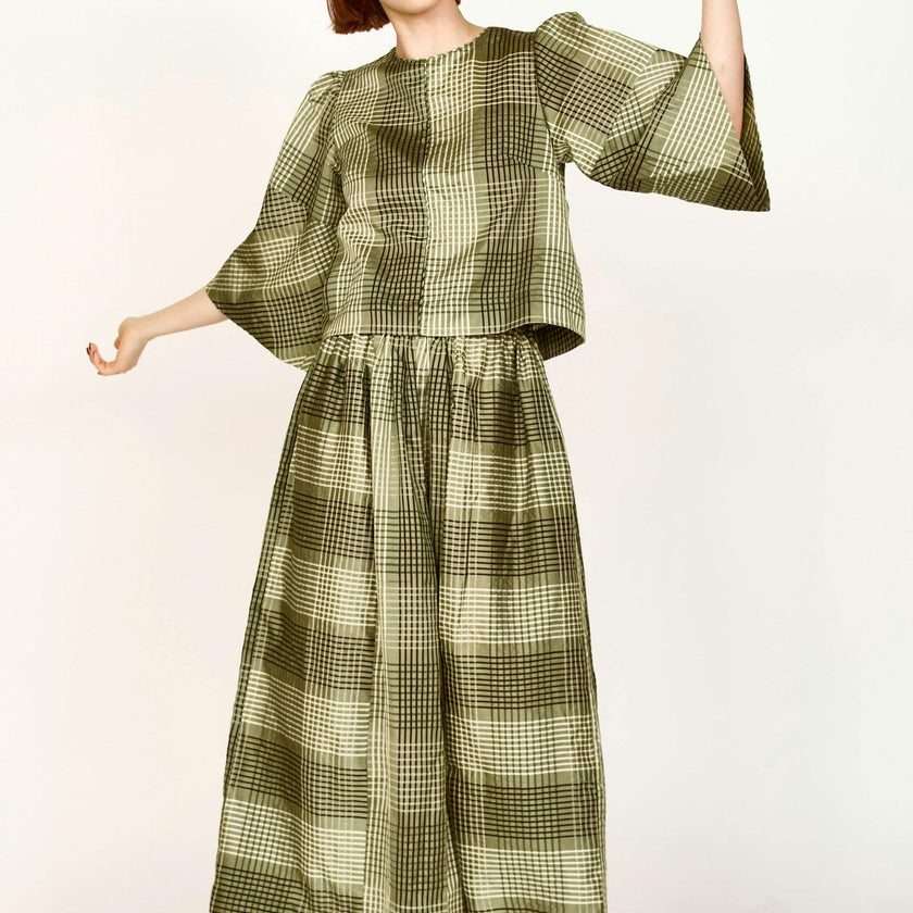 Provence Top in Olive Plaid