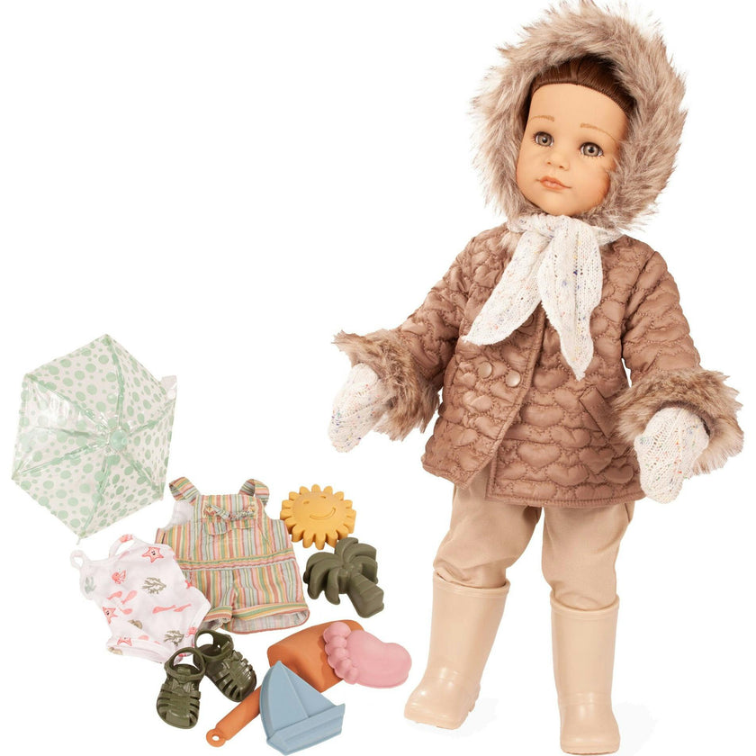 Gotz Hannah Every Season - 19.5" Posable Doll with Extra Outfits & Accessories for Every Season - Long Brown Hair to Wash & Style with Stone Grey Eyes