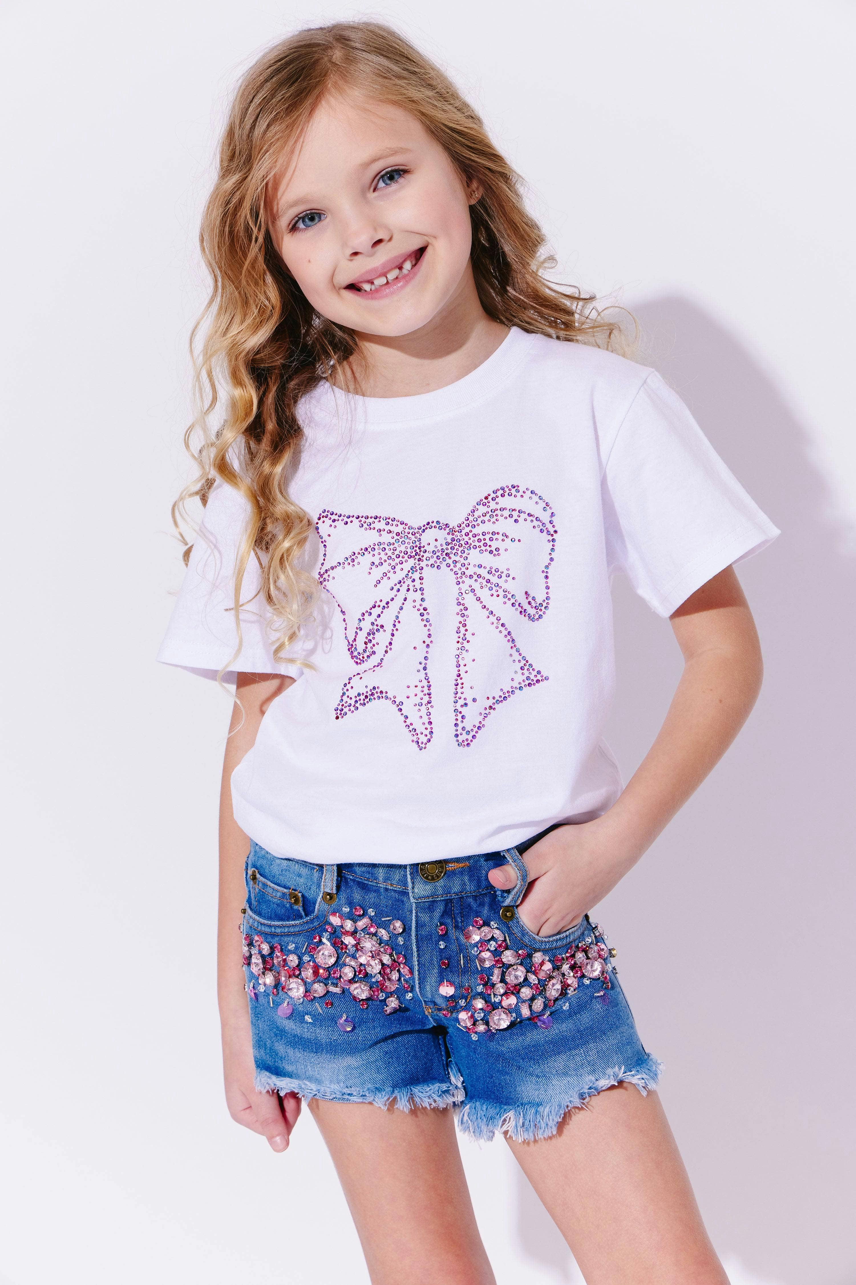 Crystal Frayed Hem Denim Short