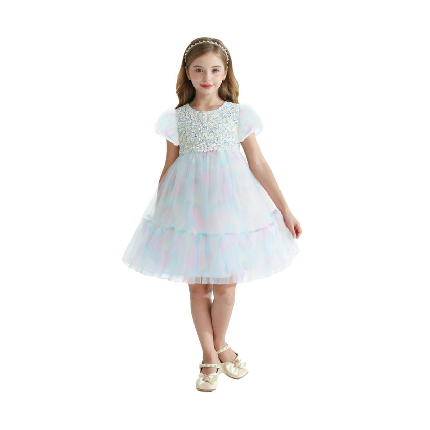 Blue Sequin Color Bloom Dress
