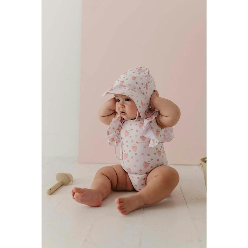 Girl's Ruffle Sleeve Cross Back Swimsuit