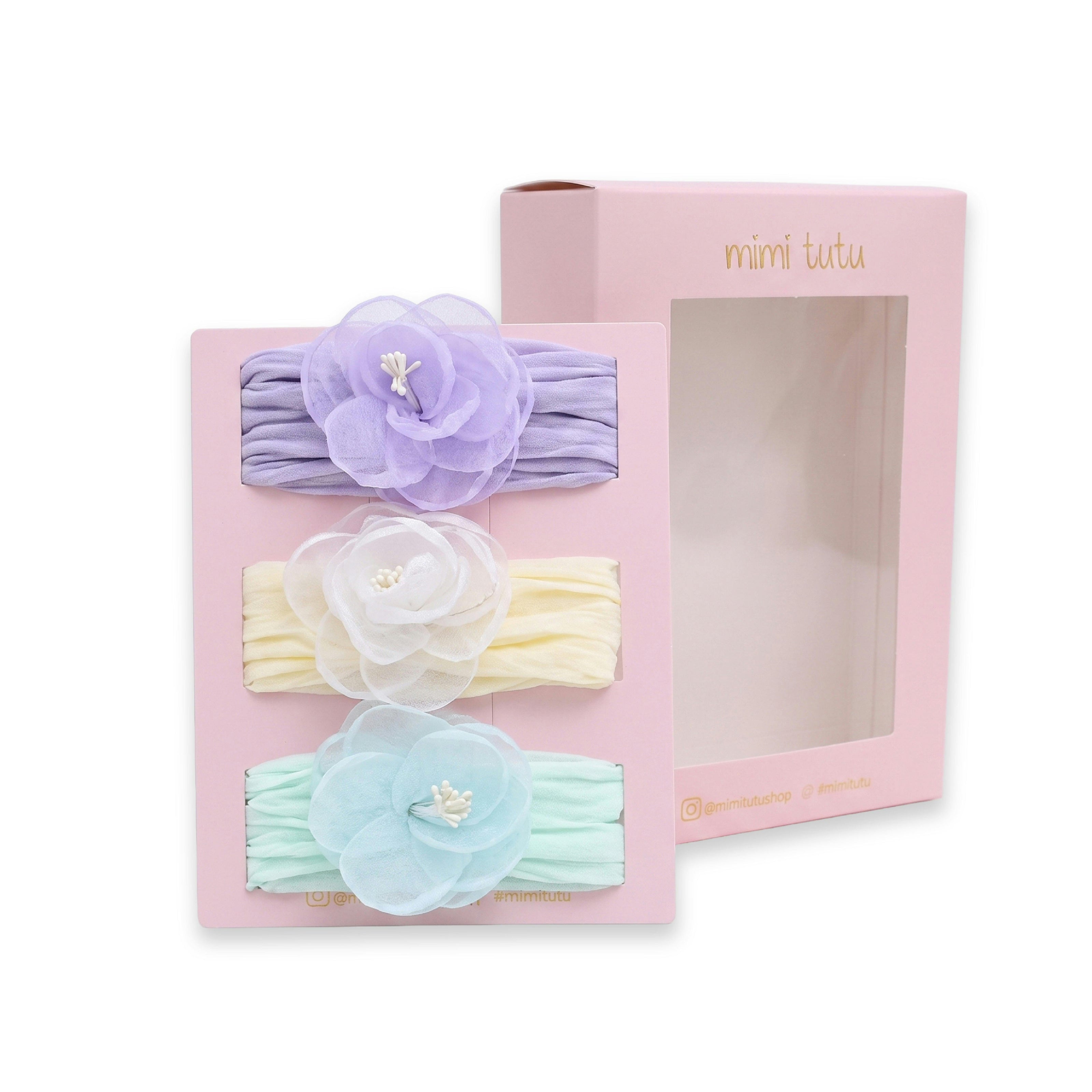 Multicolor Elastic Flower Headband Set
