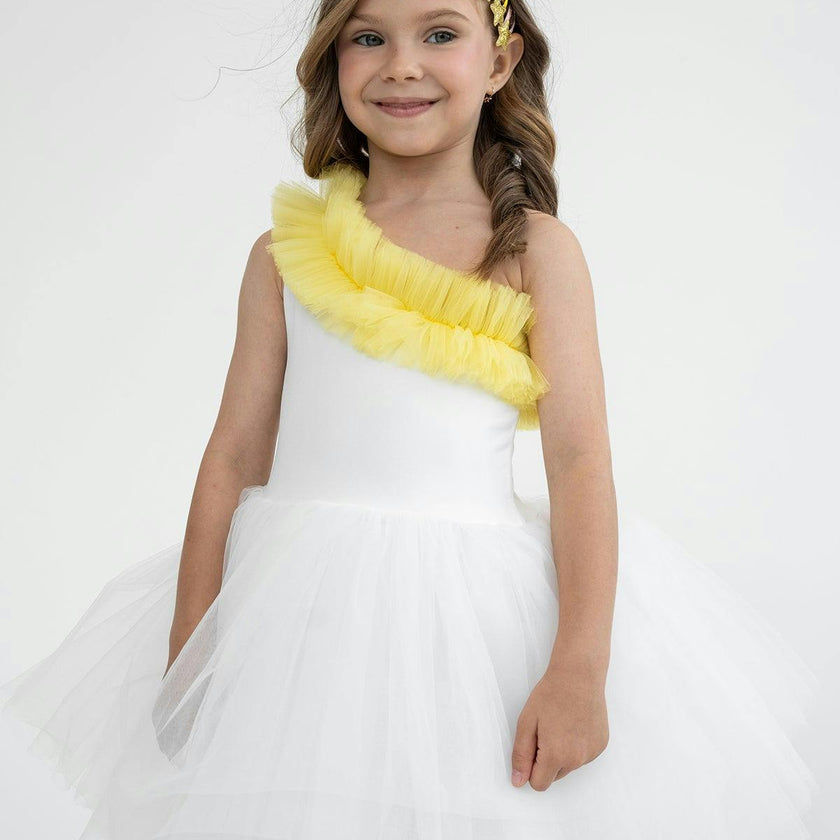 One Shoulder Yellow Ruffle Tutu Dress