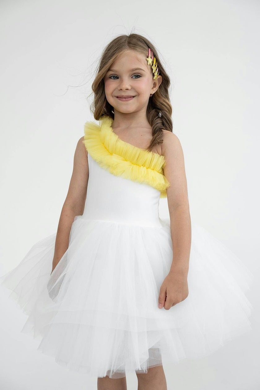 One Shoulder Yellow Ruffle Tutu Dress