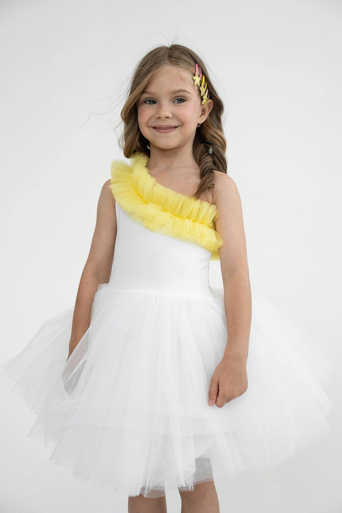 One Shoulder Yellow Ruffle Tutu Dress