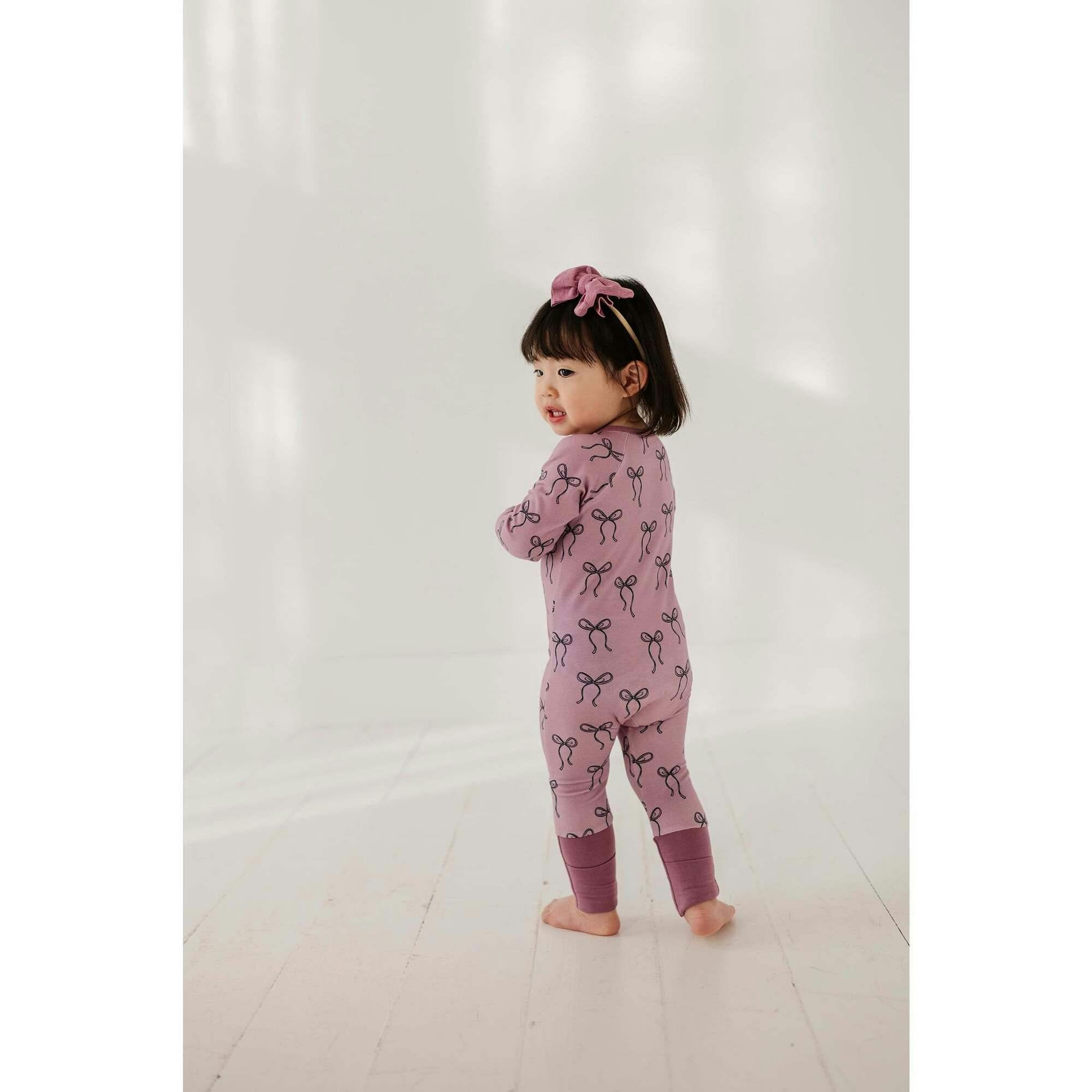 Long Sleeve Zip Romper Hair Bow