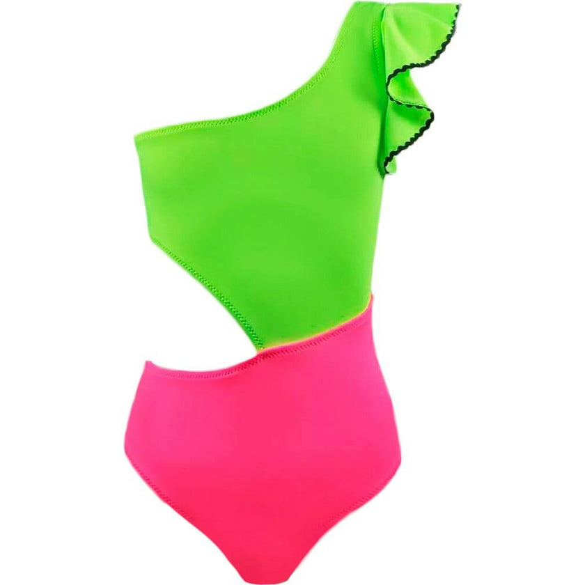 Berry Ruffle One-Shoulder One-Piece Swimsuit