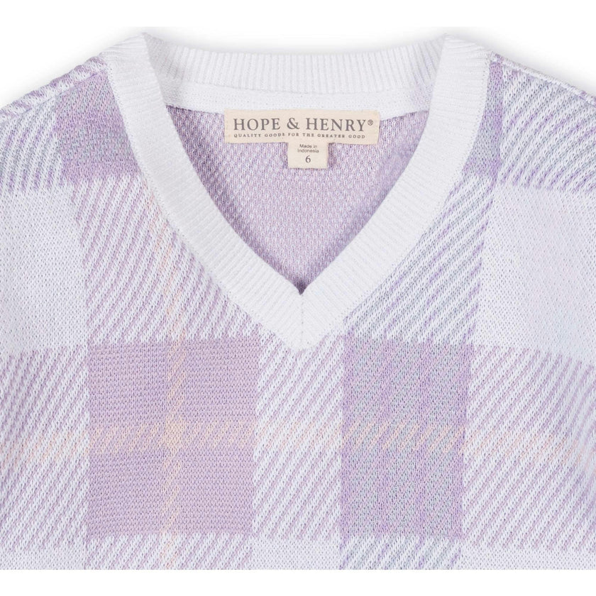 Organic Long Sleeve V-Neck Intarsia Sweater, Purple