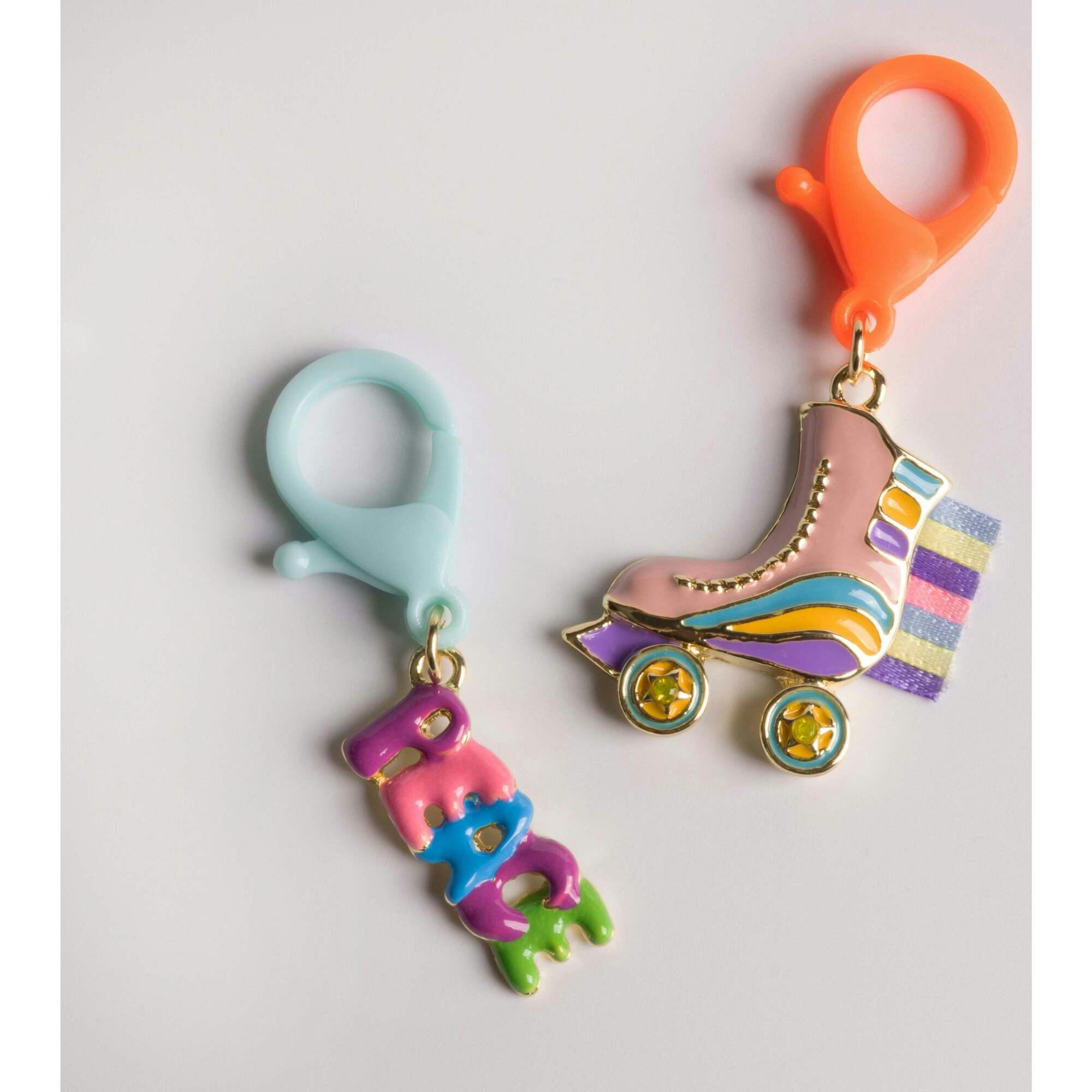 Enamel Roller Skate and Peace Word Backpack Charm Set of 2