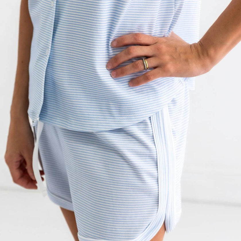 Blue Stripes Woman's Pima Cotton Short Pajama Set