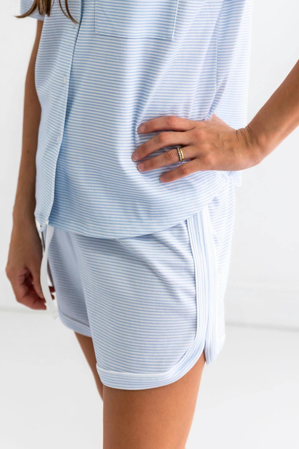Blue Stripes Woman's Pima Cotton Short Pajama Set