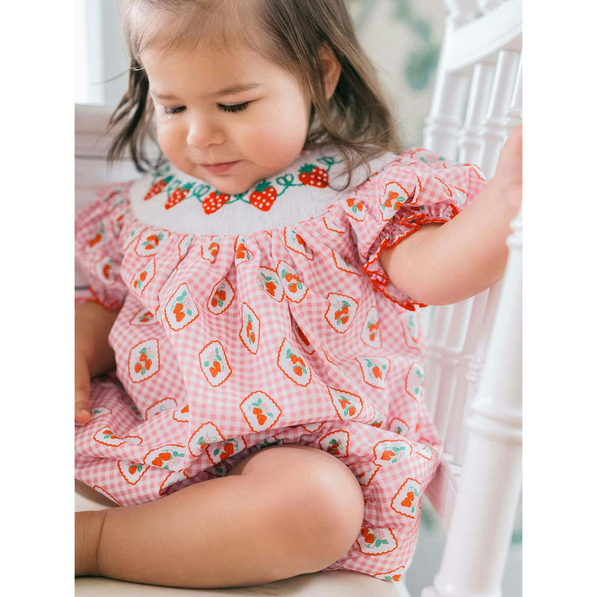 Checkered Strawberry Smocked Bubble