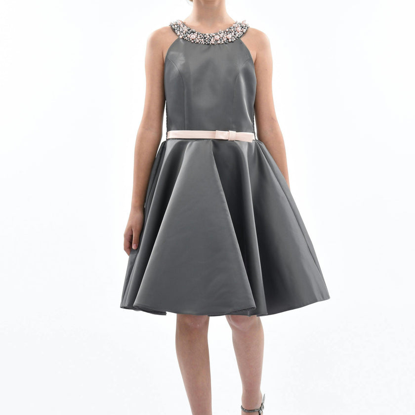 Gray Cardona Pearl Halter Dress