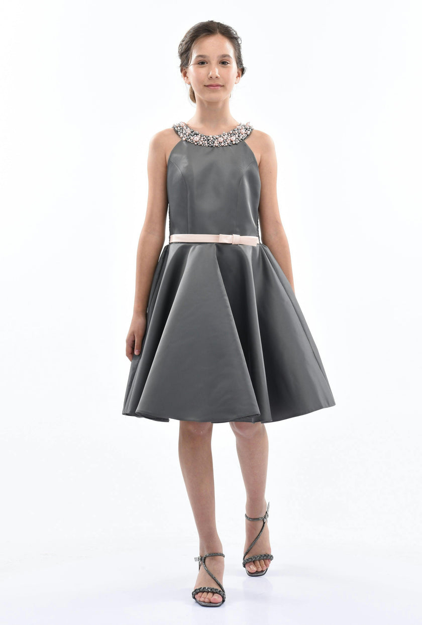 Gray Cardona Pearl Halter Dress