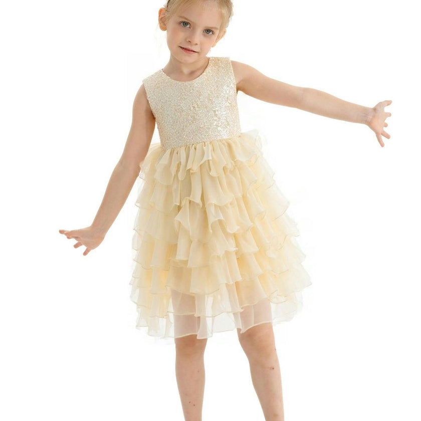 Gold Leah Layered Tulle Dress