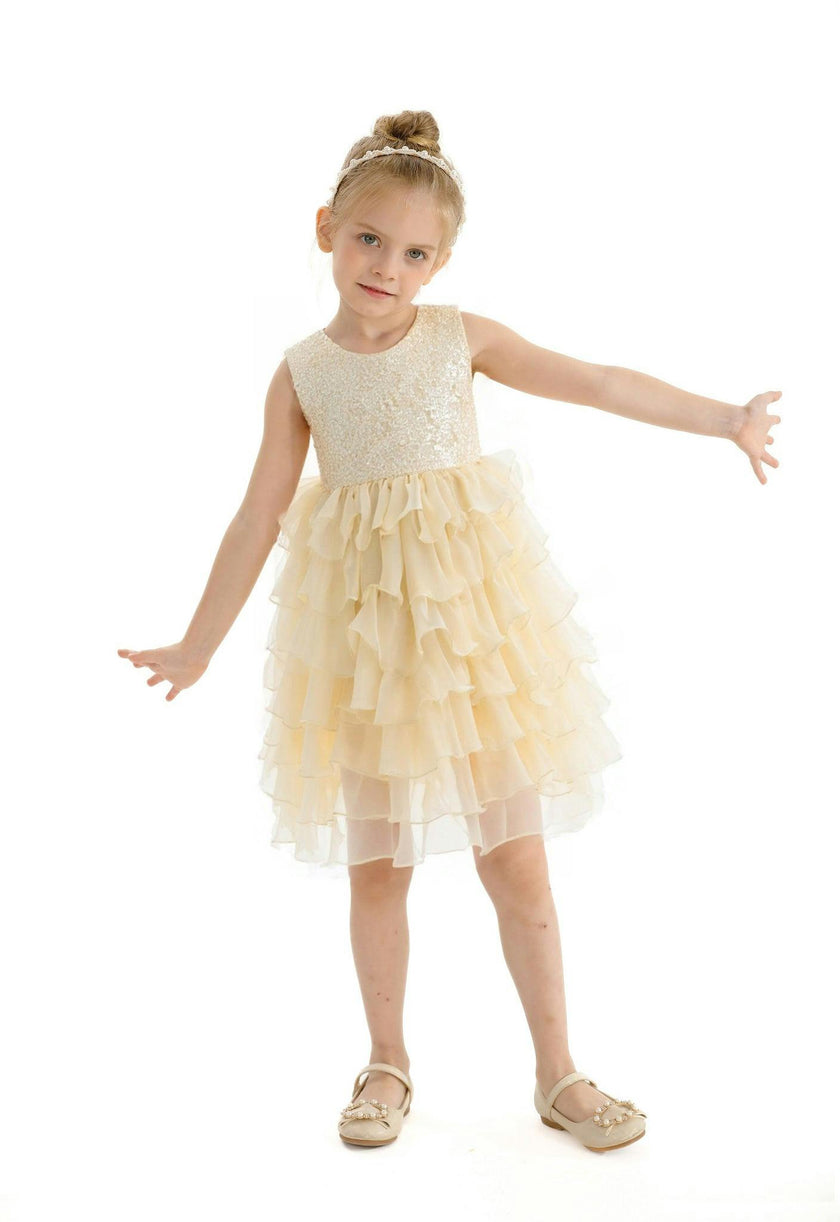 Gold Leah Layered Tulle Dress