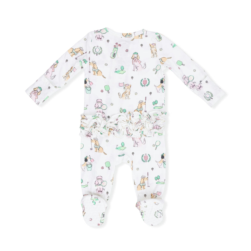 Country Club Dogs Pink - 2 Way Ruffle Back Zipper Footie