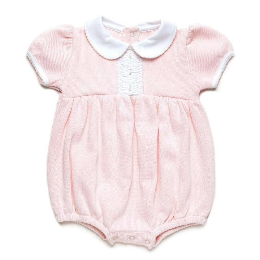 Olivia Hand Smocked Special Knit Bubble | Lt Pink/White