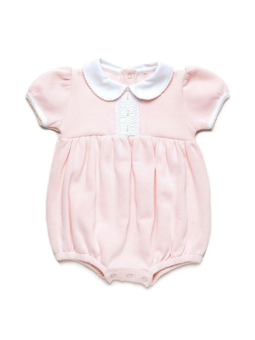 Olivia Hand Smocked Special Knit Bubble | Lt Pink/White