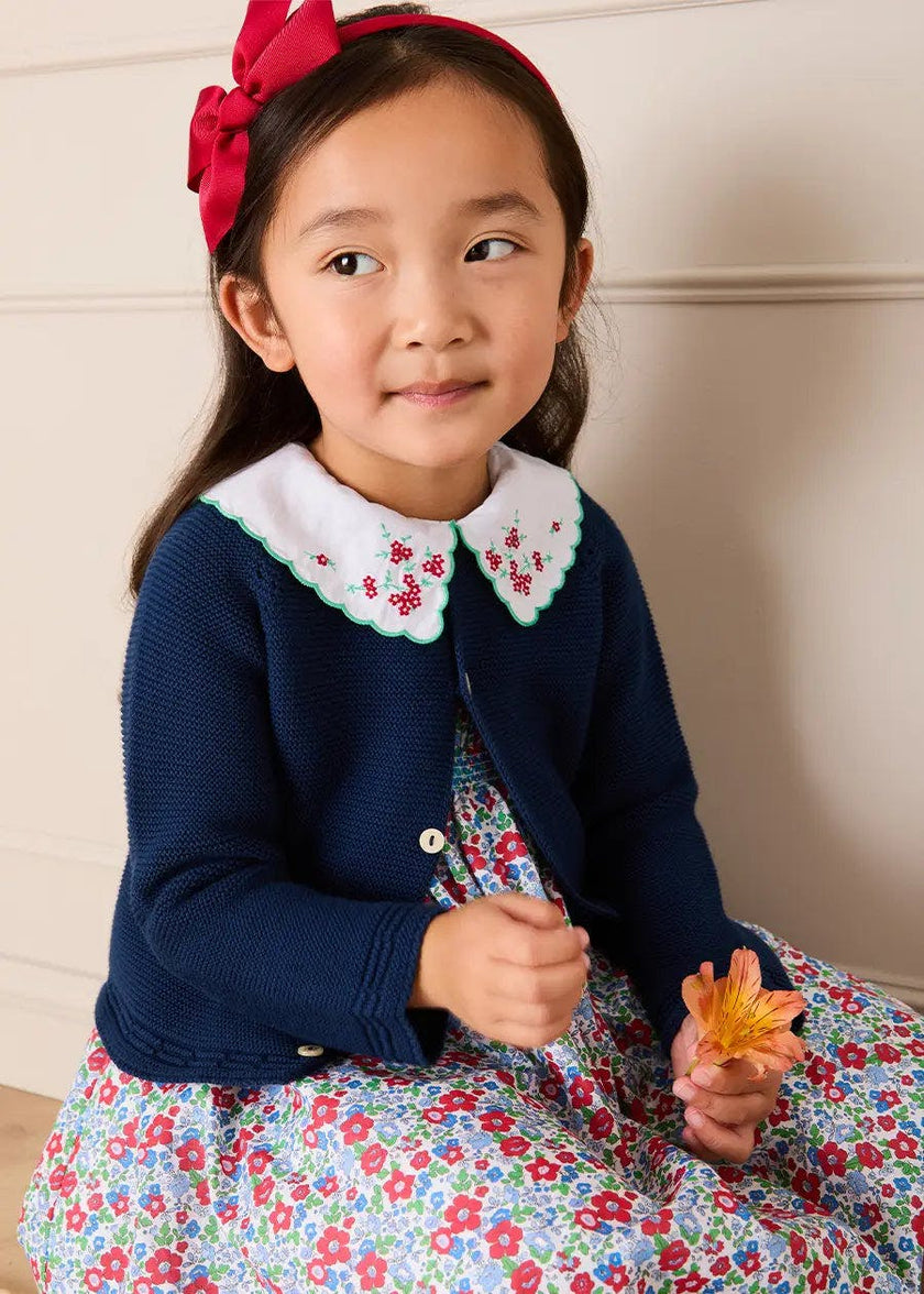 Emilia Floral Embroidered Collar Sleeveless Dress in Red (12mths- 10yrs)