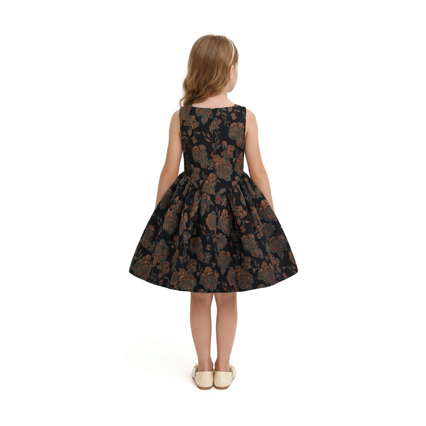 Black Emelina Floral Pleated Dress