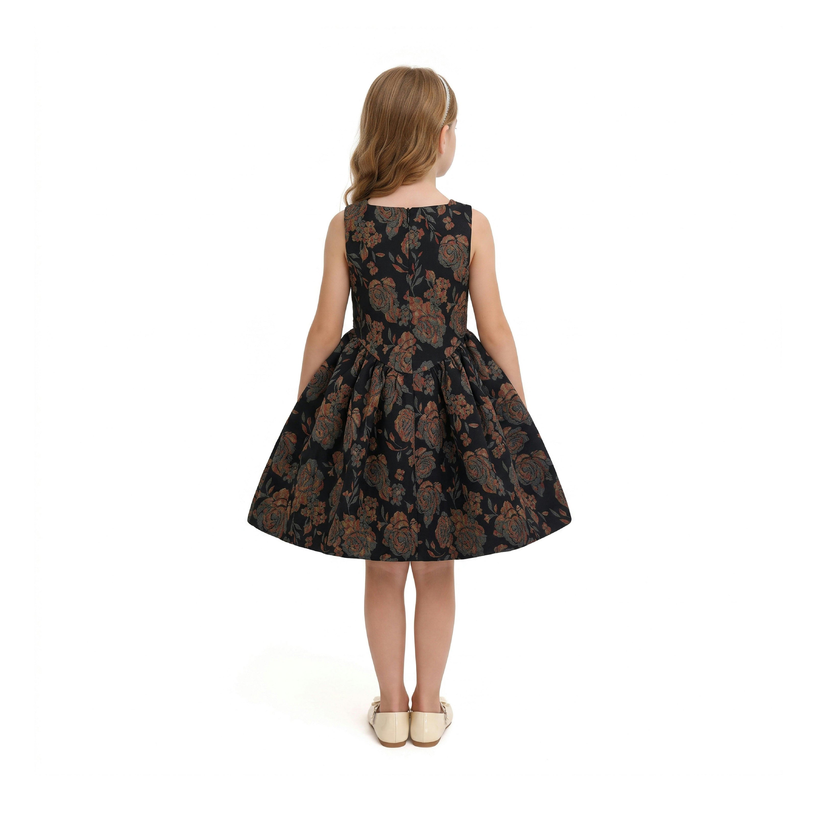 Black Emelina Floral Pleated Dress