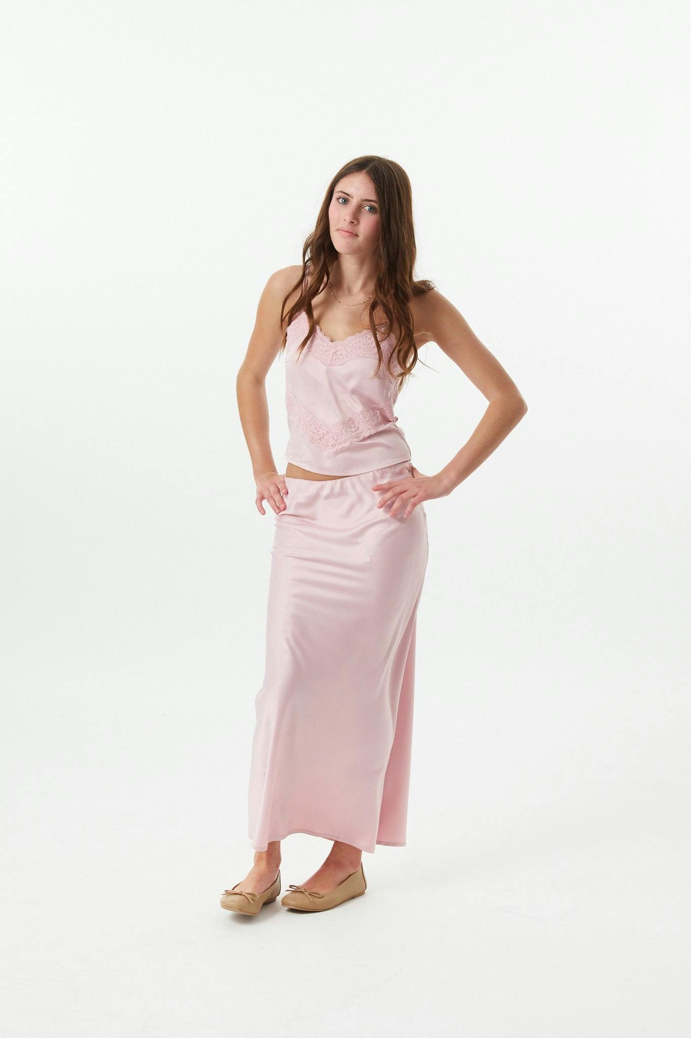 Margot Mauve With Mauve Lace Satin Tank With Lace Trim