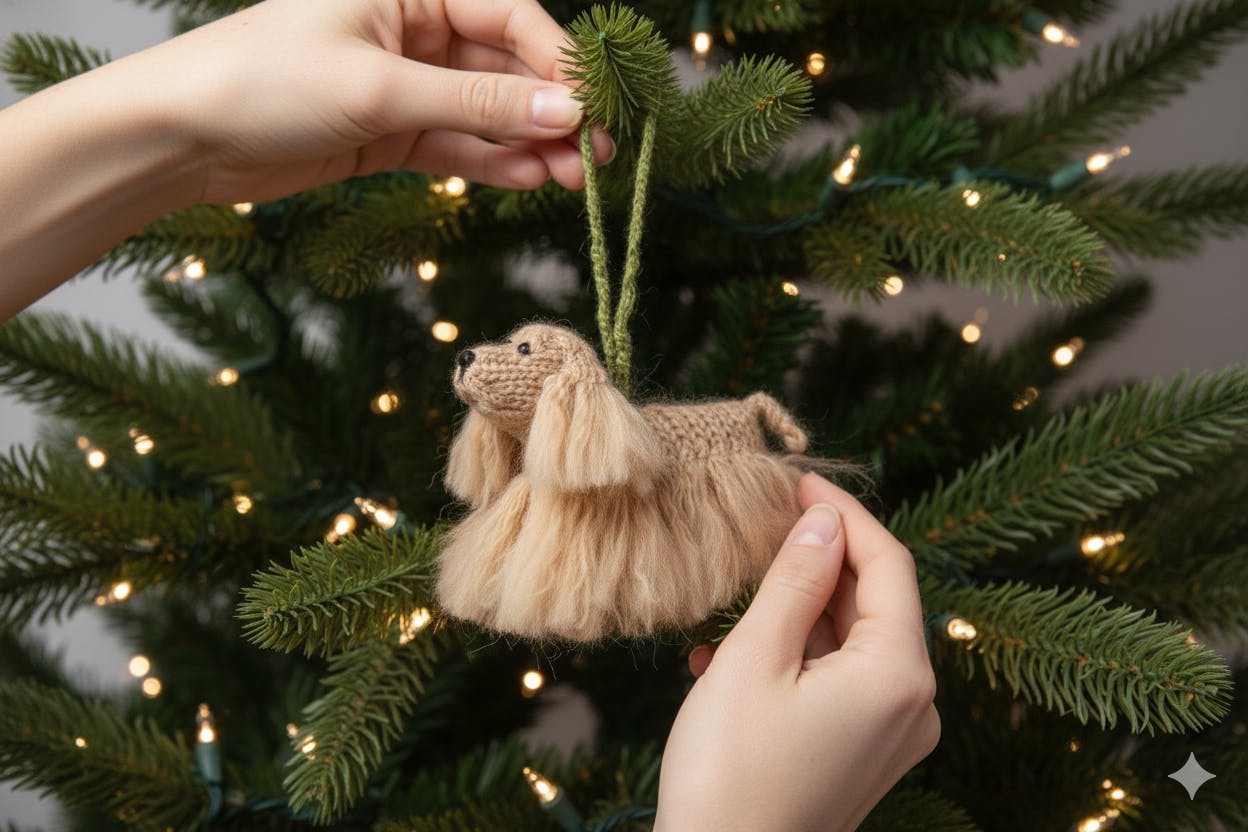 Cocker Spaniel Dog Hand Knit Christmas Ornament