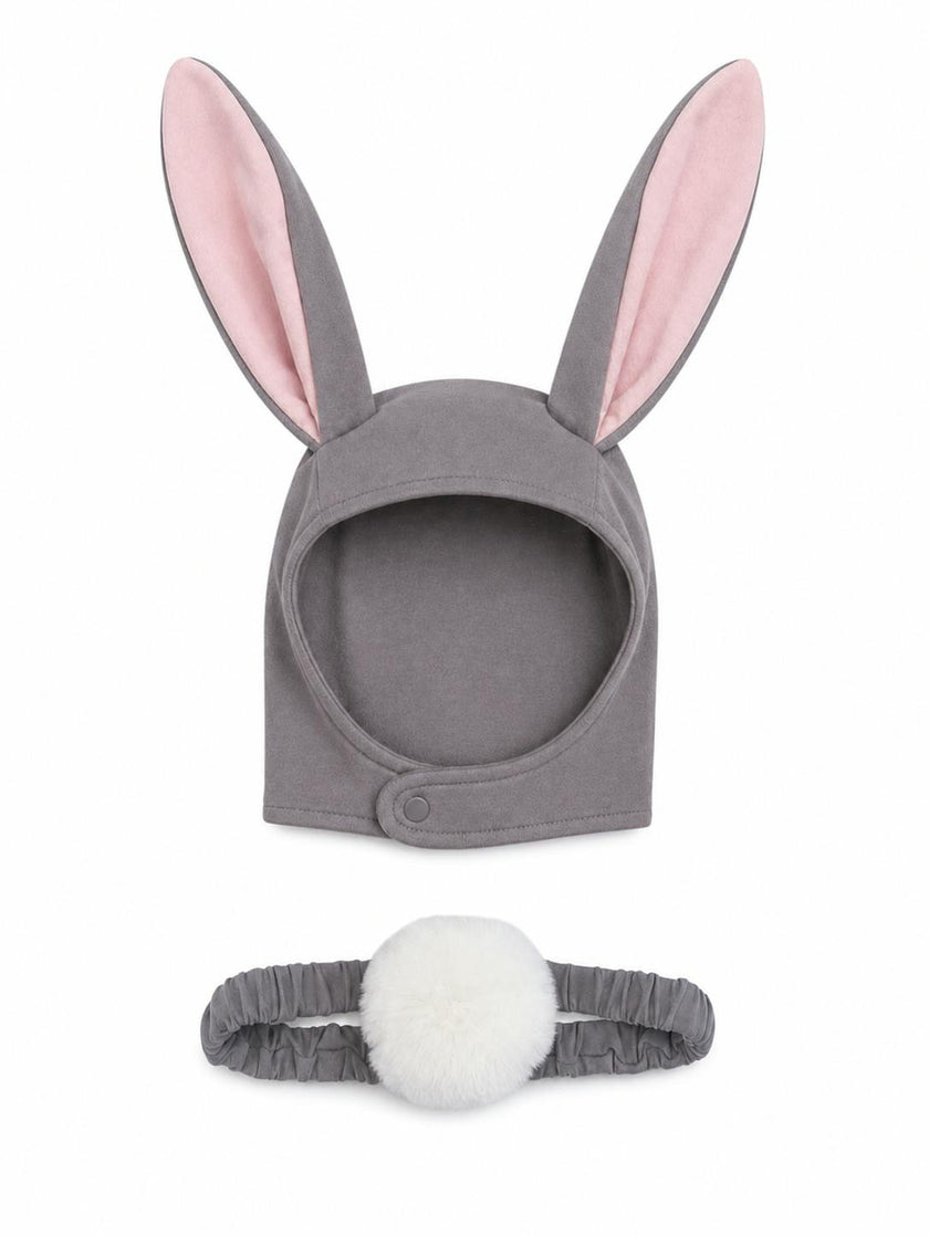 Gray Bunny Bonnet and Bunny Tail Set