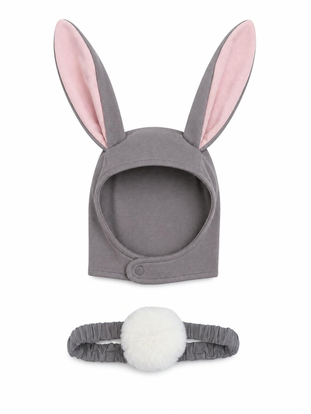 Gray Bunny Bonnet and Bunny Tail Set