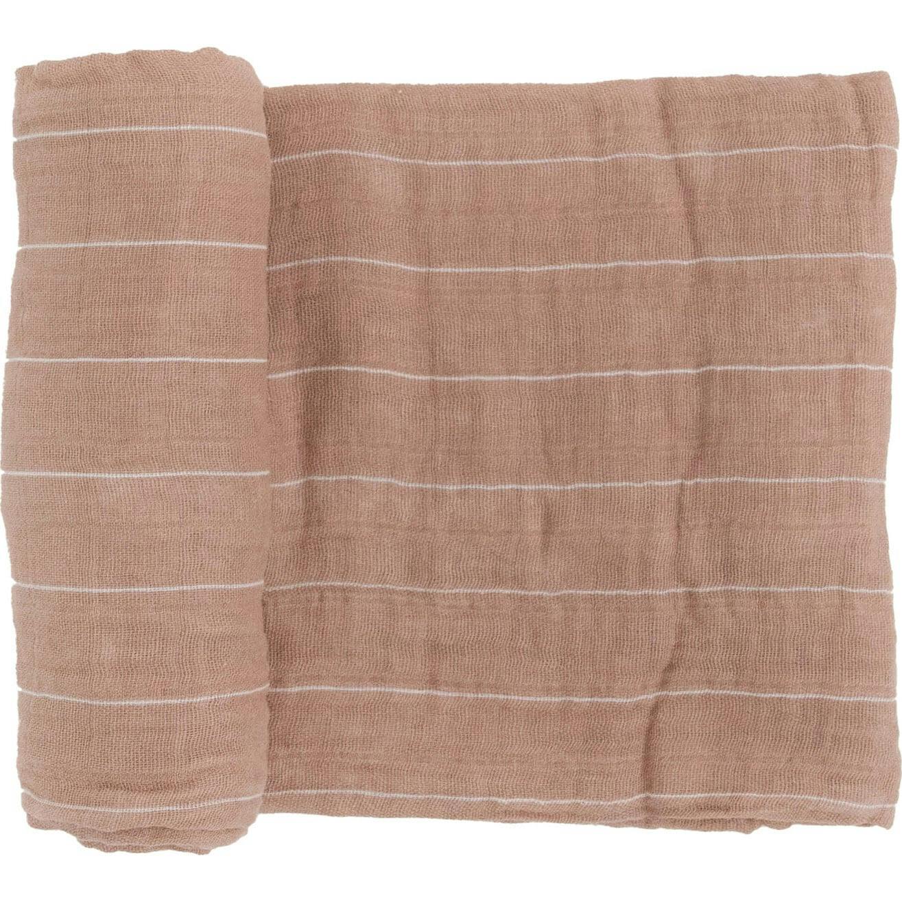 Cotton Muslin Swaddle Blanket - Mauve Stripe
