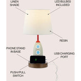Houston 17.5" Coastal Style Iron/Resin Rocket LED Kids' Table Lamp with Phone Stand and USB Charging Port