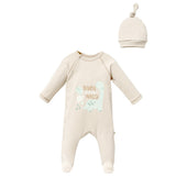 Beige Dinosaur Graphic Babygrow & Hat
