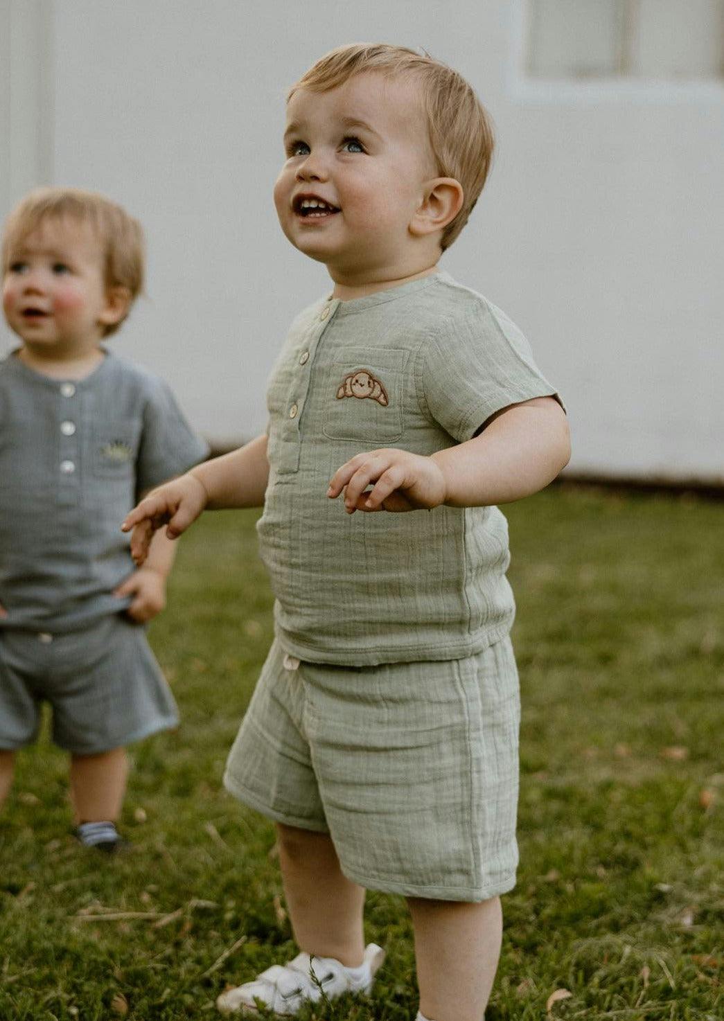 Cayden | Organic Muslin Petit Croissant Set | Sage