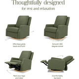 Crewe Recliner and Swivel Glider in Olive Boucle with Light Wood Base