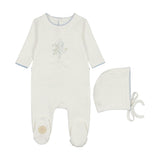 Nature's Touch Boys Footie & Hat Set Ivory & Blue