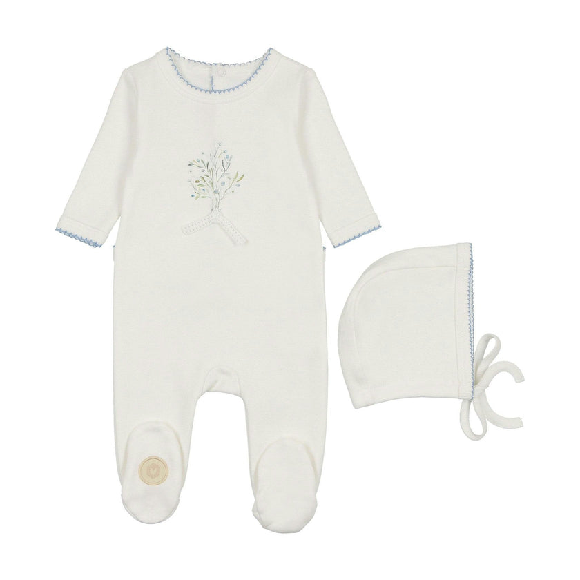 Nature's Touch Boys Footie & Hat Set Ivory & Blue