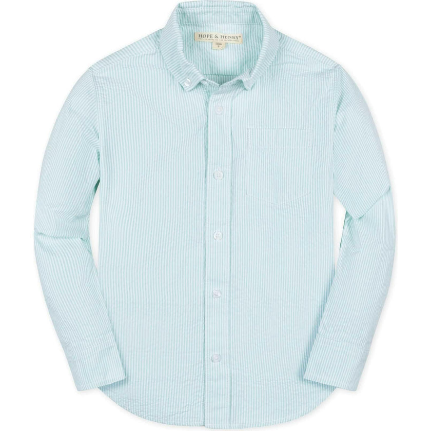 Organic Long Sleeve Seersucker Button Down Shirt, Green