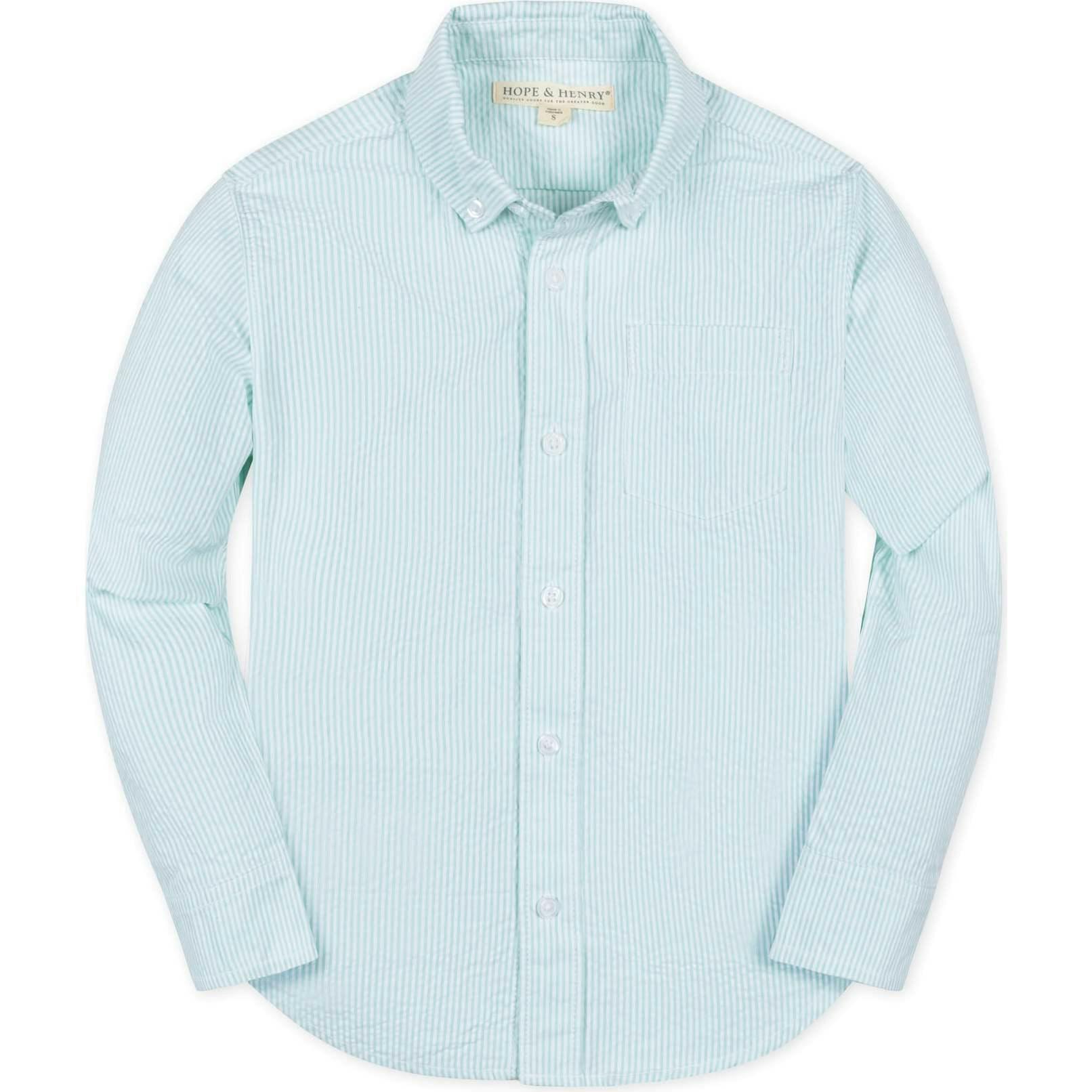 Organic Long Sleeve Seersucker Button Down Shirt, Green