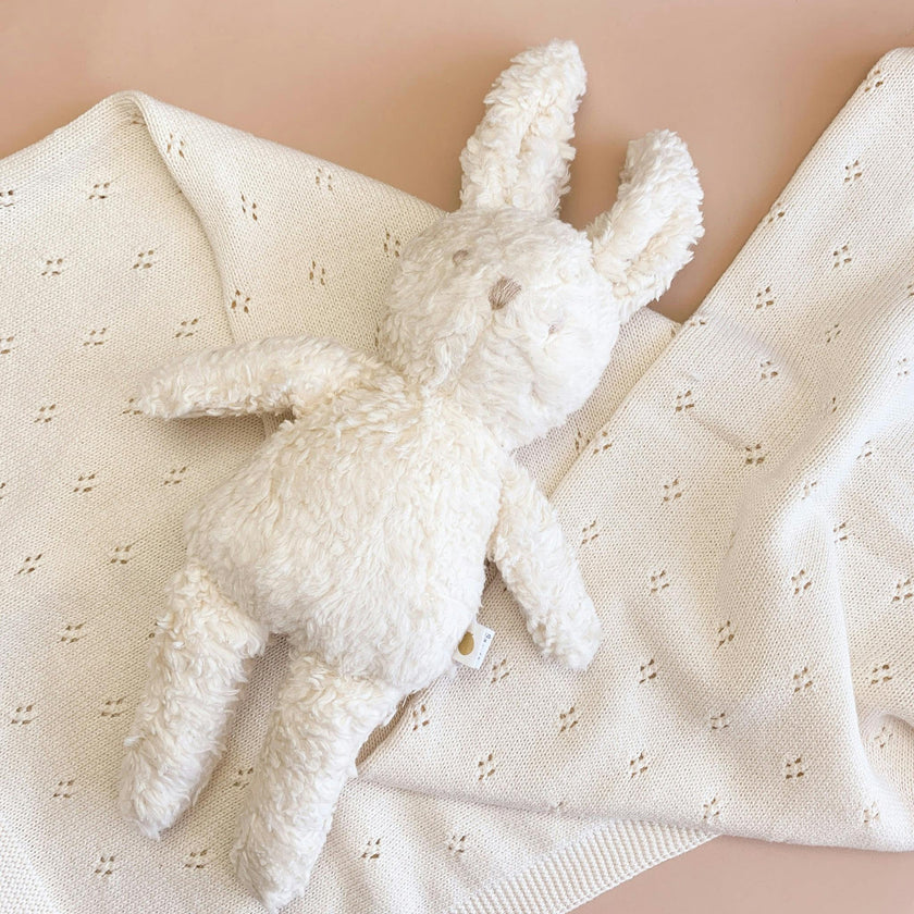 Pique Blanket and Charlie Bunny Plush Toy Set - Cream