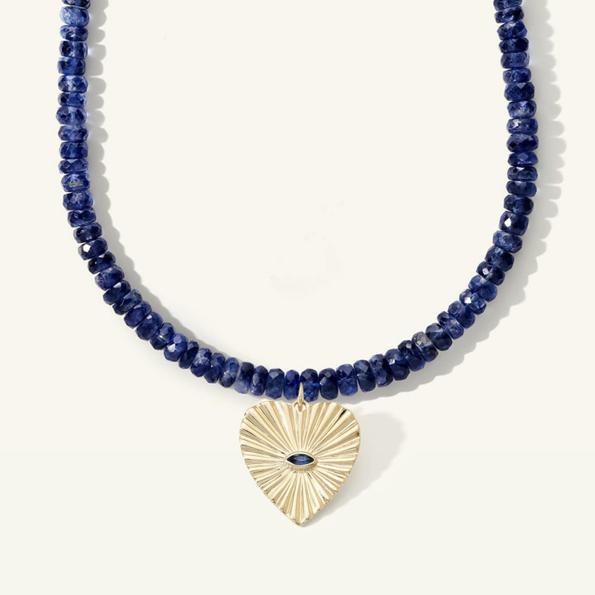 15" Sapphire with Sapphire Sunbeam Heart Pendant Choker
