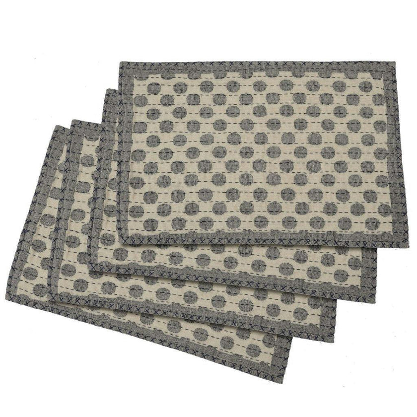 Artisan Hand Loomed Placemat - Navy Dots - 14" x 19"- Set of 4